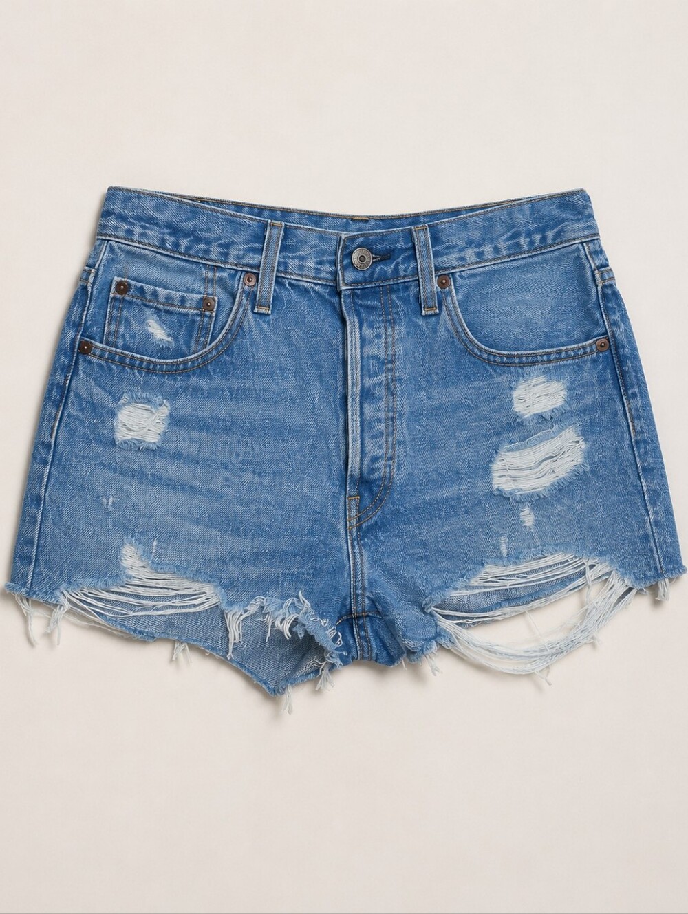 Levi's 501 Original Distressed High Rise Denim Shorts Light Wash Size 28 Cutoff - Picture 3 of 10